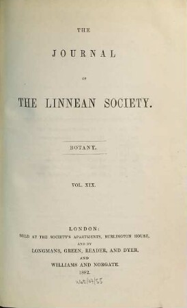The journal of the Linnean Society of London. Botany. 19. 1882