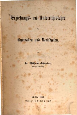 Erziehungs- und Unterrichtslehre für Gymnasien und Realschulen