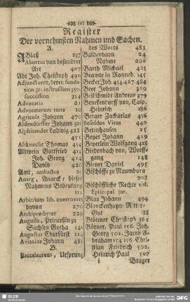 Register Der vornehmsten Nahmen und Sachen