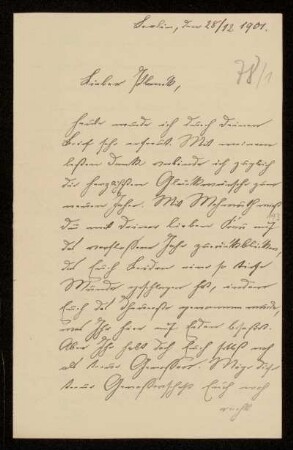 78: Brief von Hermann Struckmann an Gottlieb Planck, Berlin, 28.12.1901