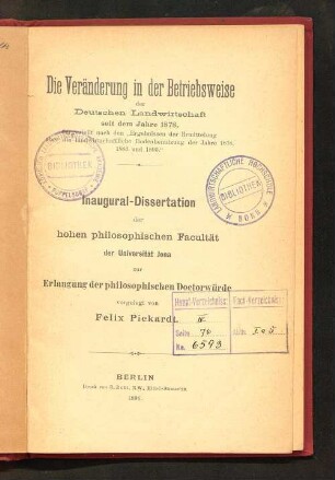 Die Veränderung in der Betriebsweise der Deutschen Landwirtschaft seit dem Jahre 1878 : dargestellt nach den "Ergebnissen der Ermittelung über die landwirtschaftliche Bodenbenutzung der Jahre 1878, 1883 und 1893"