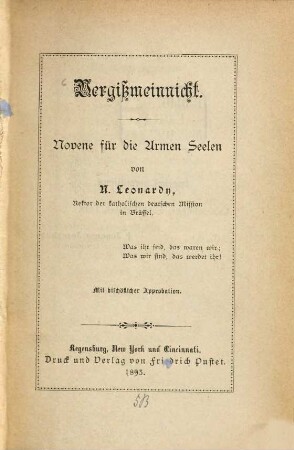 Vergißmeinnicht : Novene für die Armen Seelen