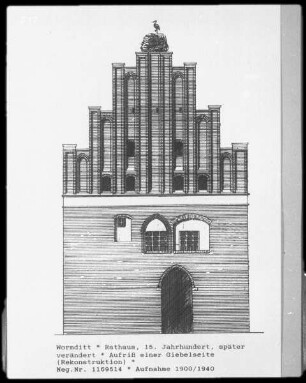 Wormditt, Rathaus, Aufriß einer Giebelseite (Rekonstruktion)