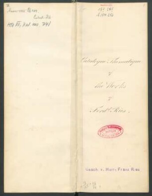 Catalogue Thematique of the Works of Ferdinand Ries