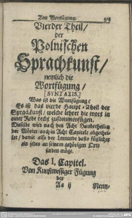 Vierder Theil, der Polnischen Sprachkunst, nemlich die Wortfügung [Syntaxis]