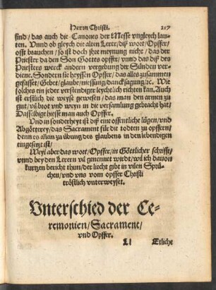 Unterschied der Ceremonien/ Sacrament/ und Opffer.
