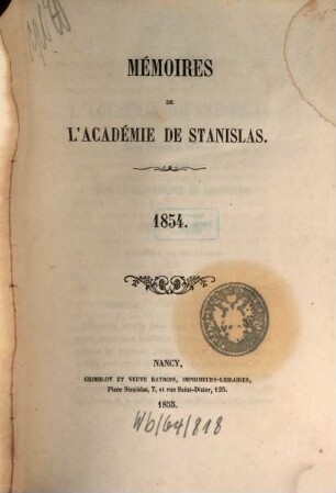 Mémoires de l'Académie de Stanislas. 1854