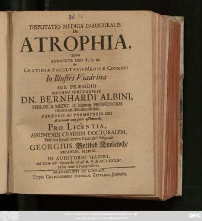 Disputatio Mediga Inauguralis De Atrophia