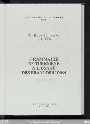 Grammaire de turkmene à l'usage des francophones