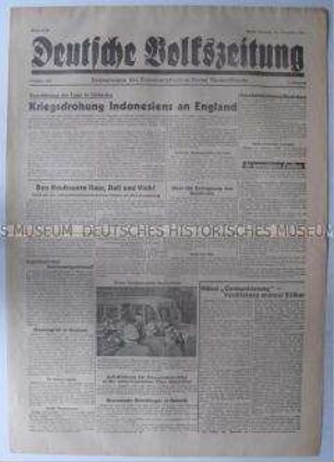 Tageszeitung der KPD "Deutsche Volkszeitung" u.a. zum Konflikt zwischen Indonesien und Großbritannien und zum Nürnberger Prozess