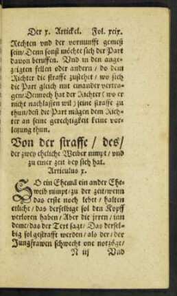Von der straffe/ des/ der zwey eheliche Weiber nimpt ... Articulus x.