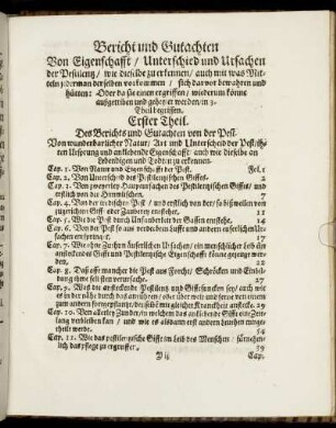 Bericht und Gutachten Von Eigenschafft/ Unterschied und Ursachen der Pestilentz [...]