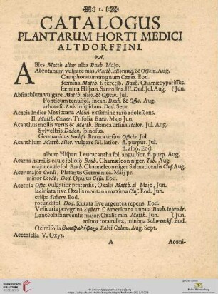 Catalogus Plantarum Horti Medici Altdorffini