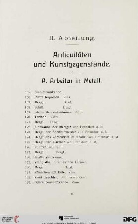 II. Abteilung. Antiquitäten und Kunstgegenstände (Nr. 165-583)