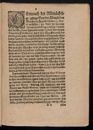 Demnach der Allmächtige/ gütige Gott der Königlichen Majestat zu Franckreich den 14. Martii nechsthin/ bey Yury ...