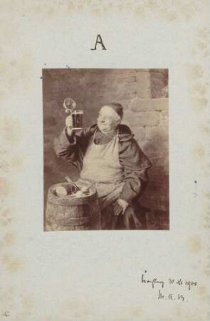 Gemälde von Mönch mit Krug im Keller