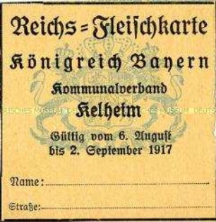 Fleischkarte des Königreiches Bayern (ohne Marken)