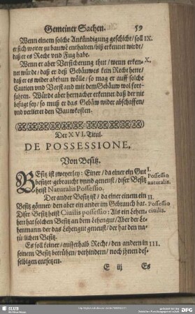 Der XVI. [XIV.] Titul. Von Besitz