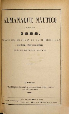 Almanaque náutico : para el año .... 1888 (1886)