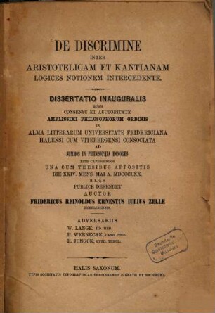 De discrimine inter Aristotelicam et Kantianam logices notionem intercedente