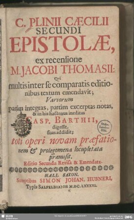 C. Plinii Caecilii Secundi Epistolae