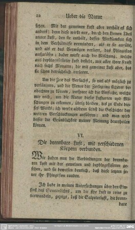 VI. Die brennbare Luft, mit verschiedenen Körpern verbunden