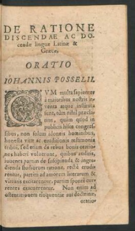 De Ratione Discendae Ac Docendae Linguae Latinae & Graecae, Oratio