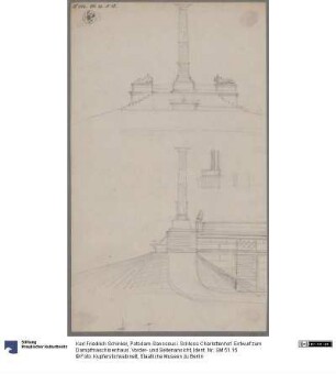 Potsdam-Sanssouci. Schloss Charlottenhof. Entwurf zum Dampfmaschinenhaus. Vorder- und Seitenansicht