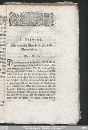 I. Abschnitt. Oekonomische Berechnungen und Beobachtungen.