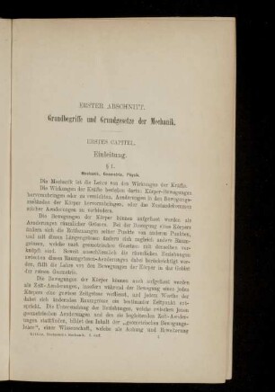 Erster Abschnitt. Grundbegriffe und Grundgesetze der Mechanik.