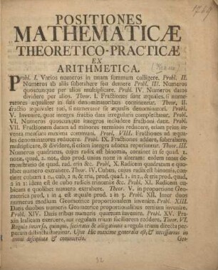 Positiones mathematicæ theoretico-practicæ.