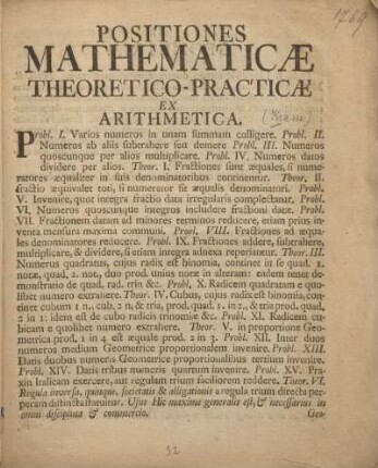 Positiones mathematicæ theoretico-practicæ.