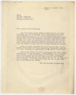 Brief an Gottfried Huppertz : 06.08.1930