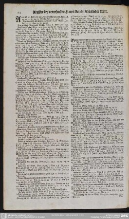 Register der vornehmsten Haupt-Artickel Christlicher Lehre