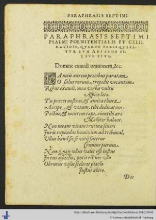 Paraphrasis Septimi Psalmi Poenitentialis et CXLII. Davidis.