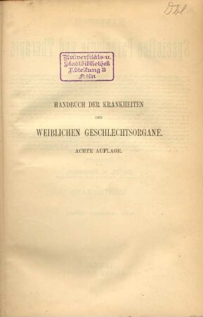 Handbuch der Krankheiten der weiblichen Geschlechtsorgane