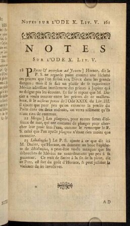161, Notes sur l'ODE X. Liv. V.