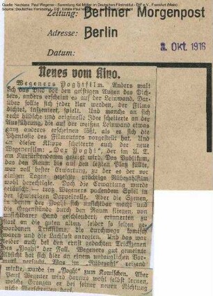 Kritik aus Berliner Morgenpost (08.10.1916)