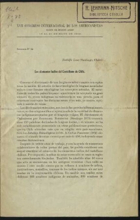 Los elementos indios del Castellano de Chile