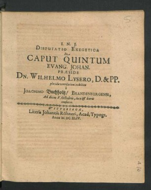 Disputatio Exegetica In Caput Quintum Evang. Johan.