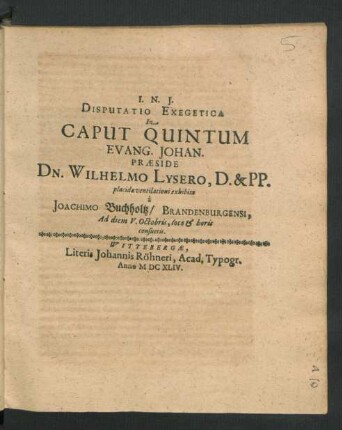 Disputatio Exegetica In Caput Quintum Evang. Johan.
