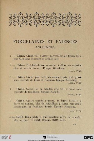 Porcelaines et faiences anciennes (Nr. 1-14)