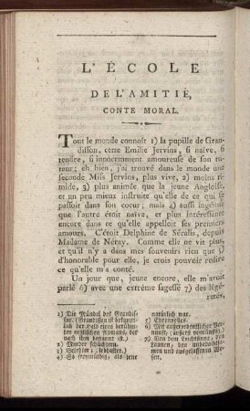 L'Ecole de l'amitié, conte moral