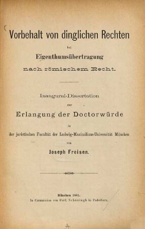 Vorbehalt von dinglichen Rechten bei Eigenthumsübertragung nach römischem Recht