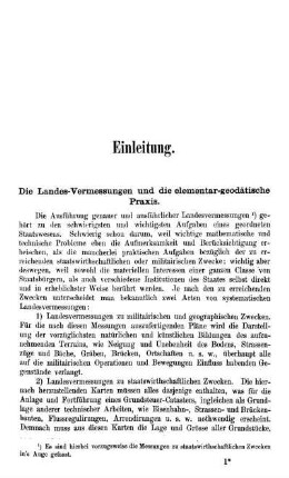 Einleitung. Die Landes-Vermessungen und die elementar-geodätische Praxis.