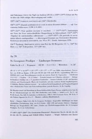 Aa 79. St. Georgener Prediger, Limburger Sermones