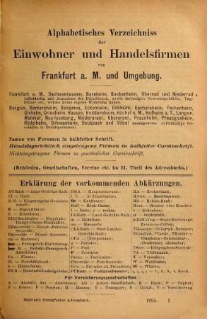 Adressbuch von Frankfurt am Main mit Bockenheim, Bornheim, Oberrad und Niederrad, 1895 = Jg. 27