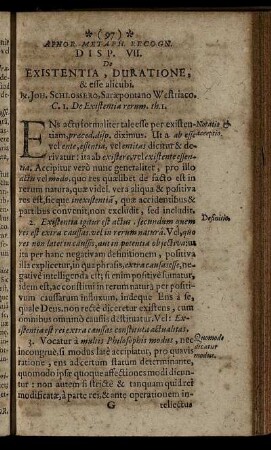 Disp. VII. De Existentia, Duratione, & esse alicubi.