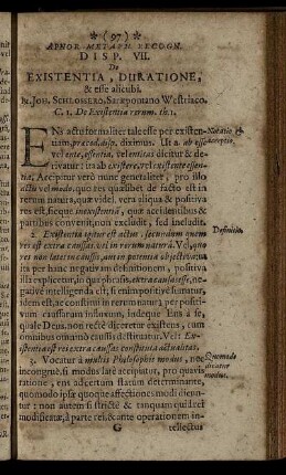 Disp. VII. De Existentia, Duratione, & esse alicubi.