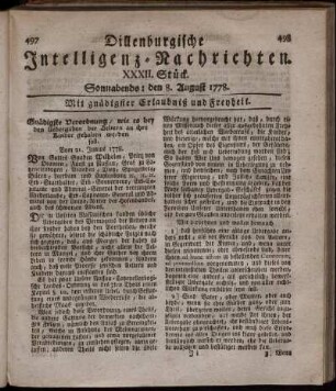 XXXII. Stück. Sonnabends: den 8. August 1778.